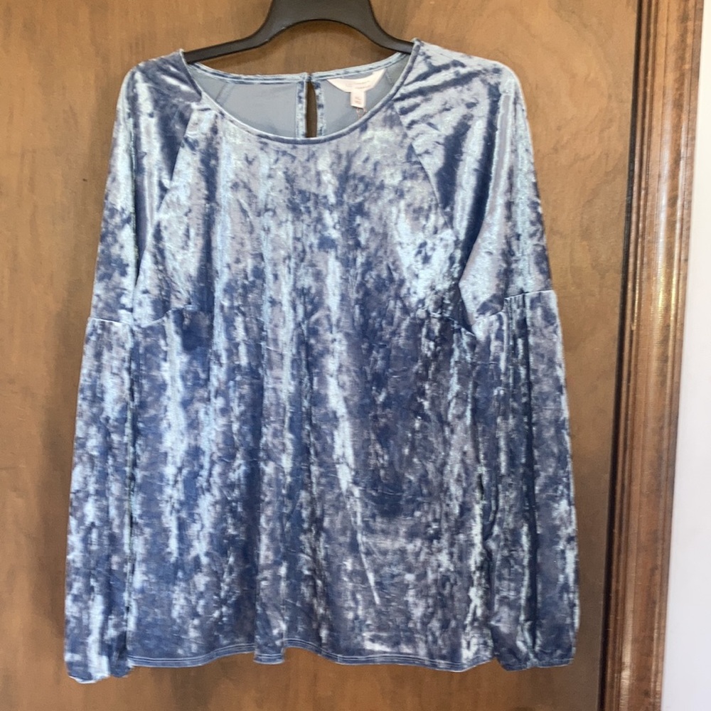Relisted LC Lauren Conrad duller blue velvet volume sleeve top boho XL - Picture 8 of 17